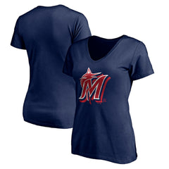 Miami Marlins Women's Red White and Team V-Neck T-Shirt - MLB