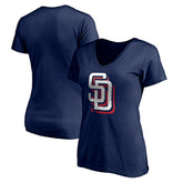 San Diego Padres Women's Red White and Team V-Neck T-Shirt - MLB