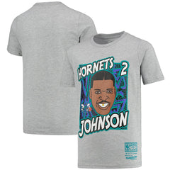 Larry Johnson Charlotte Hornets Youth Hardwood Classics King of the Court Player T-Shirt Gray - NBA