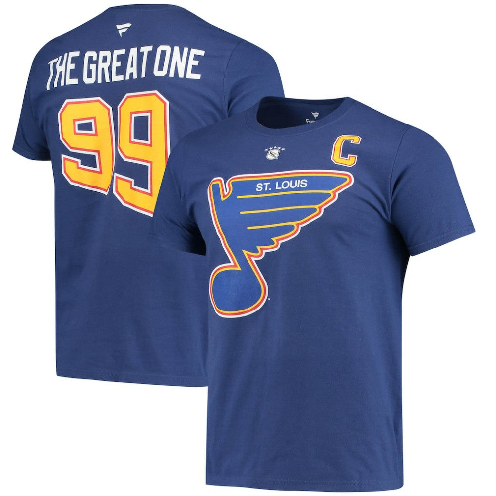 Wayne Gretzky St. Louis Blues Fanatics Authentic Stack Retired Player Nickname & Number T-Shirt - Blue - NHL