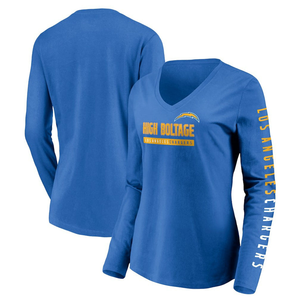 Los Angeles Chargers Women's Slogan V-Neck Long Sleeve T-Shirt Powder Blue | Fanatics