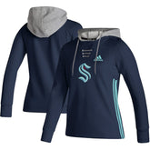Seattle Kraken adidas Women's Skate Lace AEROREADY Pullover Hoodie - Deep Sea Blue - NHL