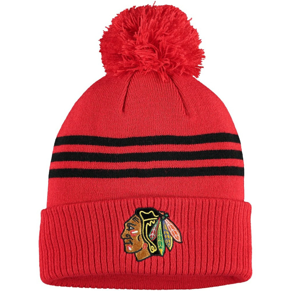 Chicago Blackhawks adidas Locker Room Three Stripe Cuffed Knit Hat with Pom - Navy - NHL