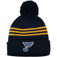St. Louis Blues adidas Locker Room Three Stripe Cuffed Knit Hat with Pom - Navy - NHL