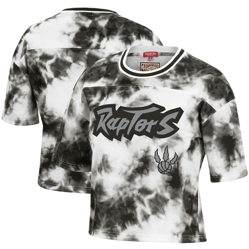 Toronto Raptors Women's Hardwood Classics Tie-Dye Cropped T-Shirt Black/White - NBA