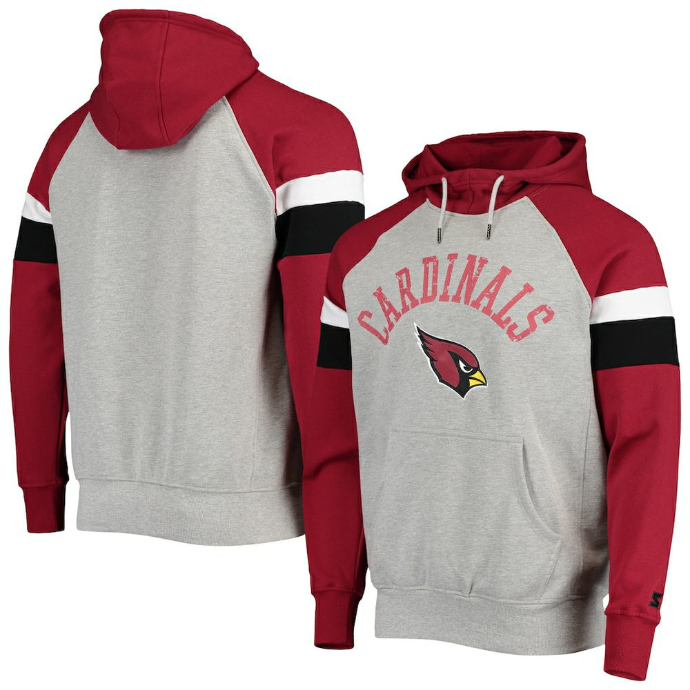 Arizona Cardinals Starter Home Run Raglan Pullover Hoodie Heathered Gray/Cardinal | NFL