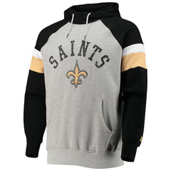 New Orleans Saints Starter Home Run Raglan Pullover Hoodie Heathered Gray/Black | NFL
