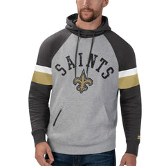 New Orleans Saints Starter Home Run Raglan Pullover Hoodie Heathered Gray/Black | NFL