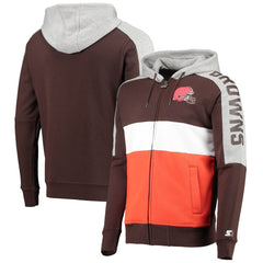 Cleveland Browns Starter Playoffs Color Block Full-Zip Hoodie Brown/Orange | NFL