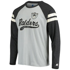 Las Vegas Raiders Starter Throwback League Raglan Long Sleeve Tri-Blend T-Shirt Silver/Black | NFL