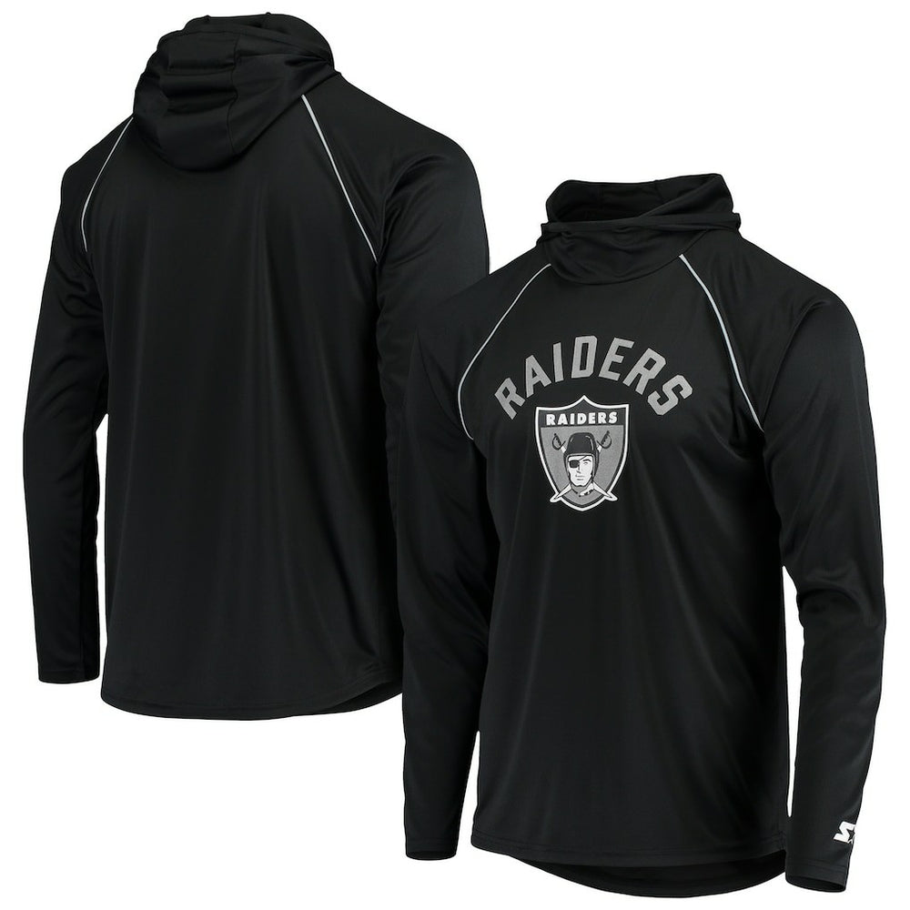 Las Vegas Raiders Starter Throwback Raglan Hoodie Long Sleeve T-Shirt Black | NFL