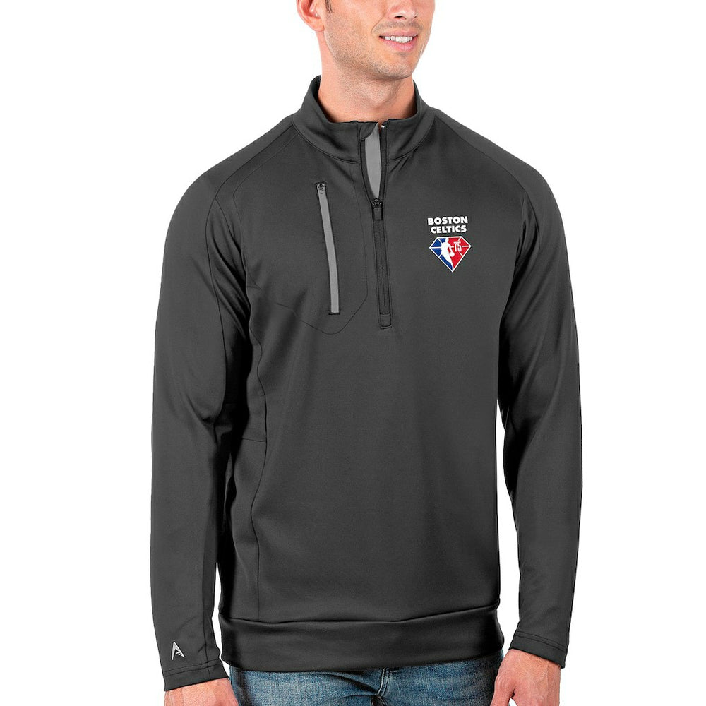 Boston Celtics Antigua NBA 75th Anniversary Generation Quarter-Zip Pullover Jacket Charcoal - NBA