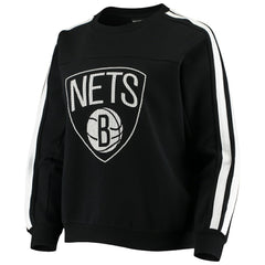 Brooklyn Nets The Wild Collective Women's Perforated Logo Pullover Sweatshirt Black - NBA