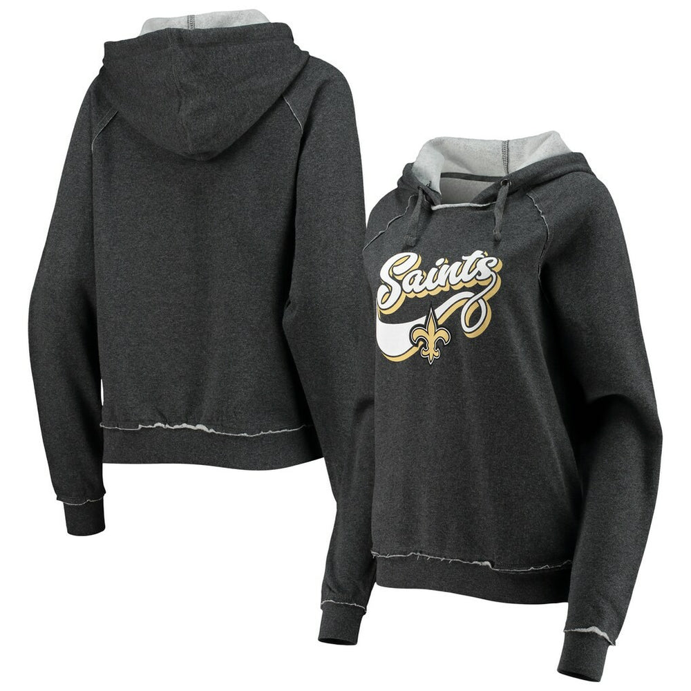 New Orleans Saints New Era Women's Script Fleece Raglan Pullover Hoodie Charcoal | NFL