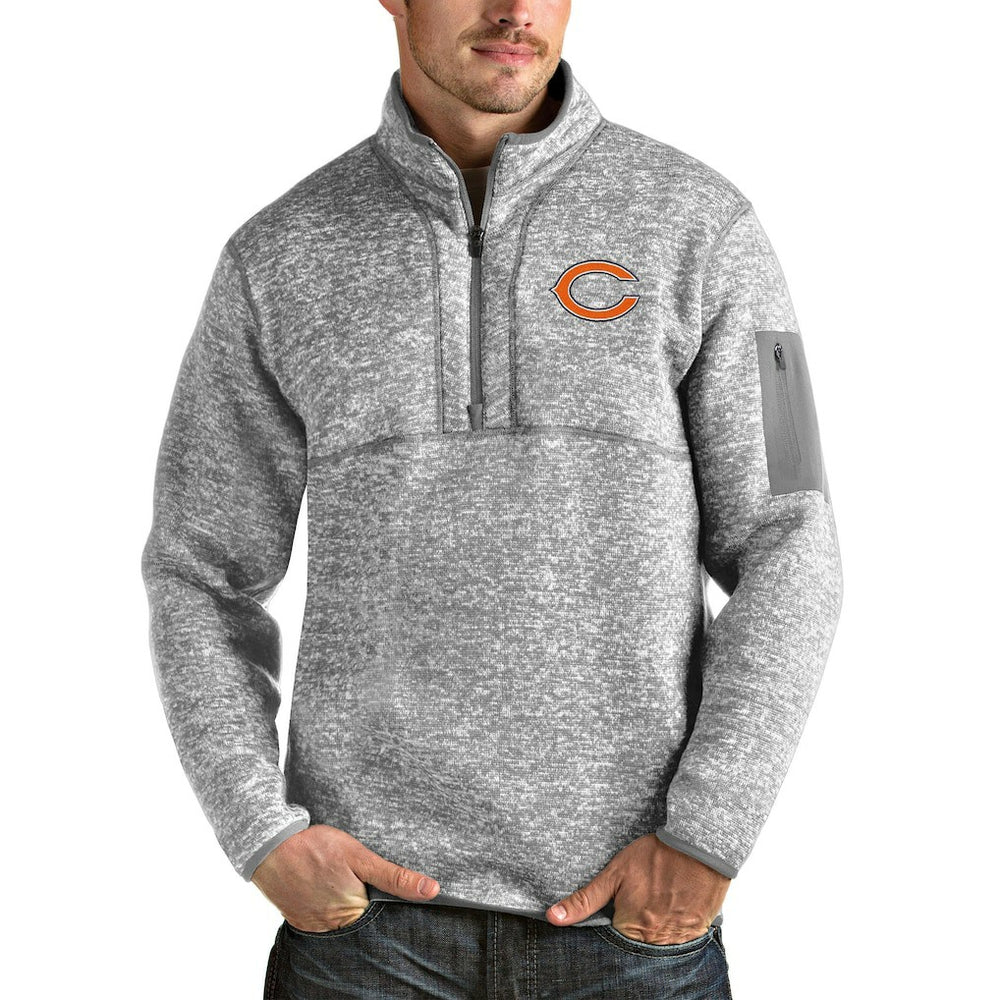 Chicago Bears Antigua Fortune Quarter-Zip Pullover Jacket Heathered Gray | NFL