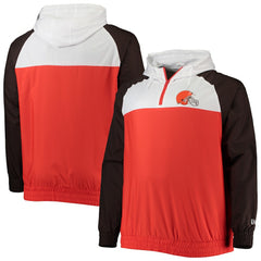 Cleveland Browns New Era Big & Tall League Raglan Quarter-Zip Hoodie Orange/Brown | NFL