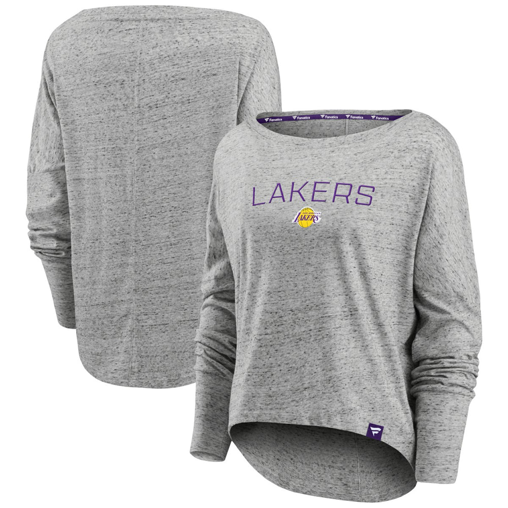 Los Angeles Lakers Women's Nostalgia Off-The-Shoulder Long Sleeve T-Shirt Heathered Gray - NBA