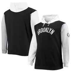Brooklyn Nets Big & Tall Double Contrast Pullover Hoodie Black/White - NBA