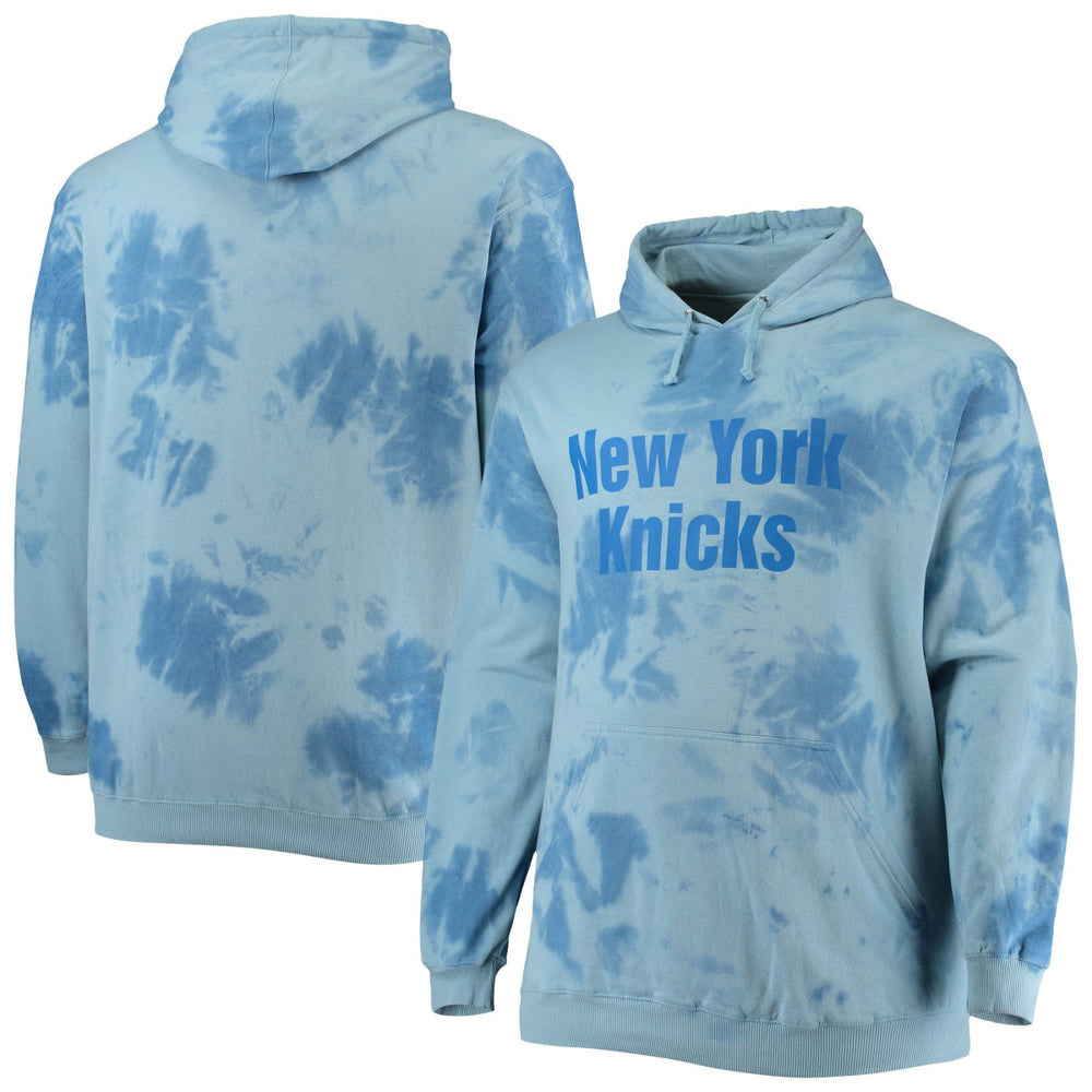 New York Knicks Big & Tall Wordmark Cloud Dye Pullover Hoodie Blue - NBA