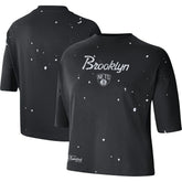 Brooklyn Nets Women's Courtside Splatter Cropped T-Shirt Black - NBA