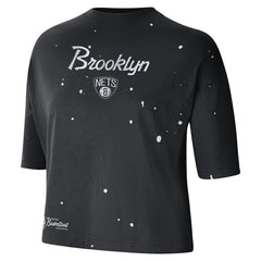 Brooklyn Nets Women's Courtside Splatter Cropped T-Shirt Black - NBA