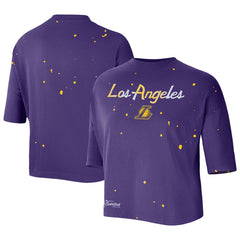 Los Angeles Lakers Women's Courtside Splatter Cropped T-Shirt Purple - NBA