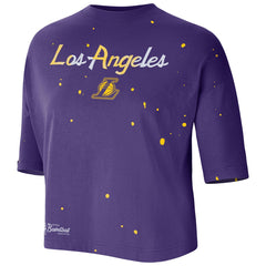 Los Angeles Lakers Women's Courtside Splatter Cropped T-Shirt Purple - NBA