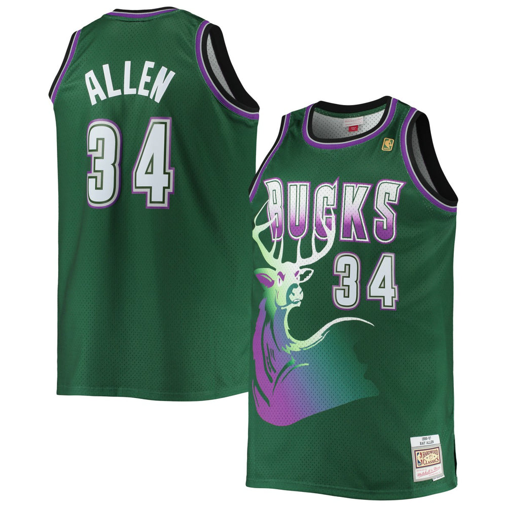 Ray Allen Milwaukee Bucks Big & Tall 1996/97 Hardwood Classics Swingman Jersey Hunter Green - NBA