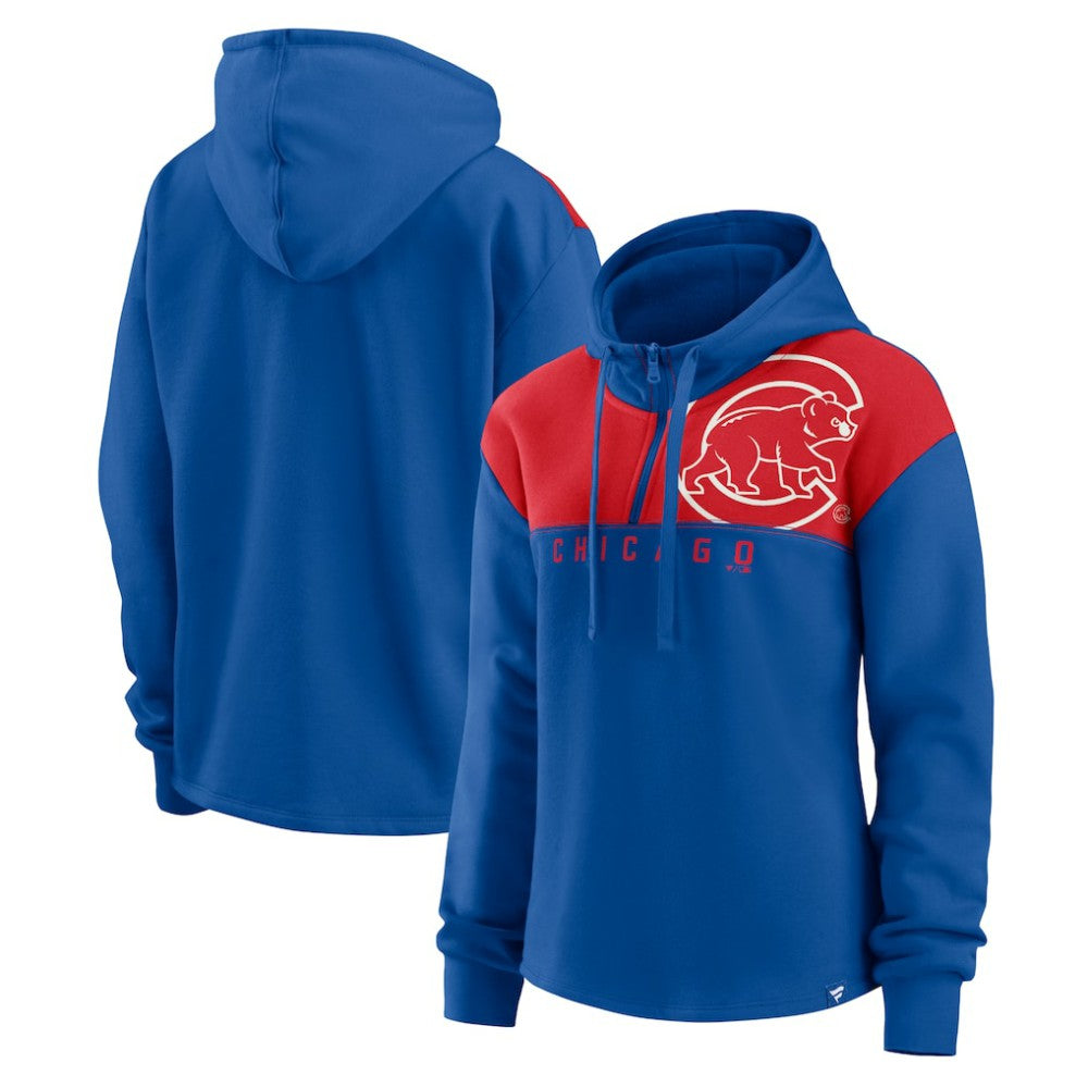 Chicago Cubs Fanatics Women's Iconic Overslide Color-Block Quarter-Zip Hoodie - MLB