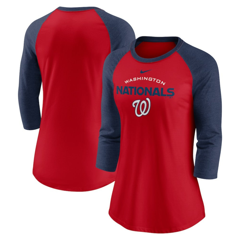 Washington Nationals Nike Women's Modern Baseball Arch Tri-Blend Raglan 3/4-Sleeve T-Shirt - MLB