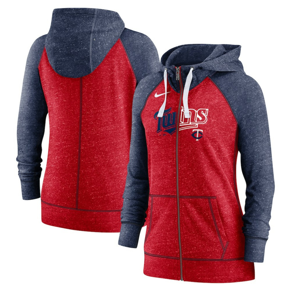 Minnesota Twins Nike Women's Split Wordmark Gym Vintage Raglan Lightweight Full-Zip Hoodie - MLB