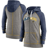 Milwaukee Brewers Nike Women's Split Wordmark Gym Vintage Raglan Lightweight Full-Zip Hoodie - MLB