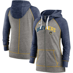 Milwaukee Brewers Nike Women's Split Wordmark Gym Vintage Raglan Lightweight Full-Zip Hoodie - MLB