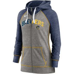 Milwaukee Brewers Nike Women's Split Wordmark Gym Vintage Raglan Lightweight Full-Zip Hoodie - MLB