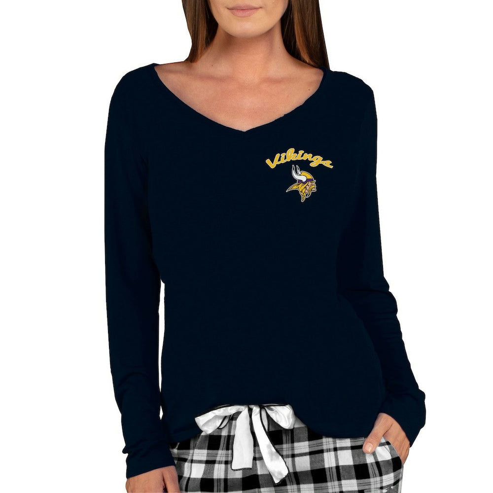 Minnesota Vikings Concepts Sport Women's Marathon Knit Long Sleeve Lightweight V-Neck Lounge Top Black | NFL