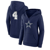 Dak Prescott Dallas Cowboys Women's Player Icon Name & Number V-Neck Pullover Hoodie Navy | Fanatics