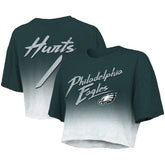 Jalen Hurts Philadelphia Eagles Majestic Threads Women's Dip-Dye Player Name & Number Crop Top Green/White | NFL