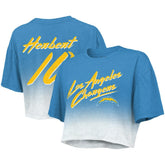 Justin Herbert Los Angeles Chargers Majestic Threads Women's Dip-Dye Player Name & Number Crop Top Powder Blue/White | NFL