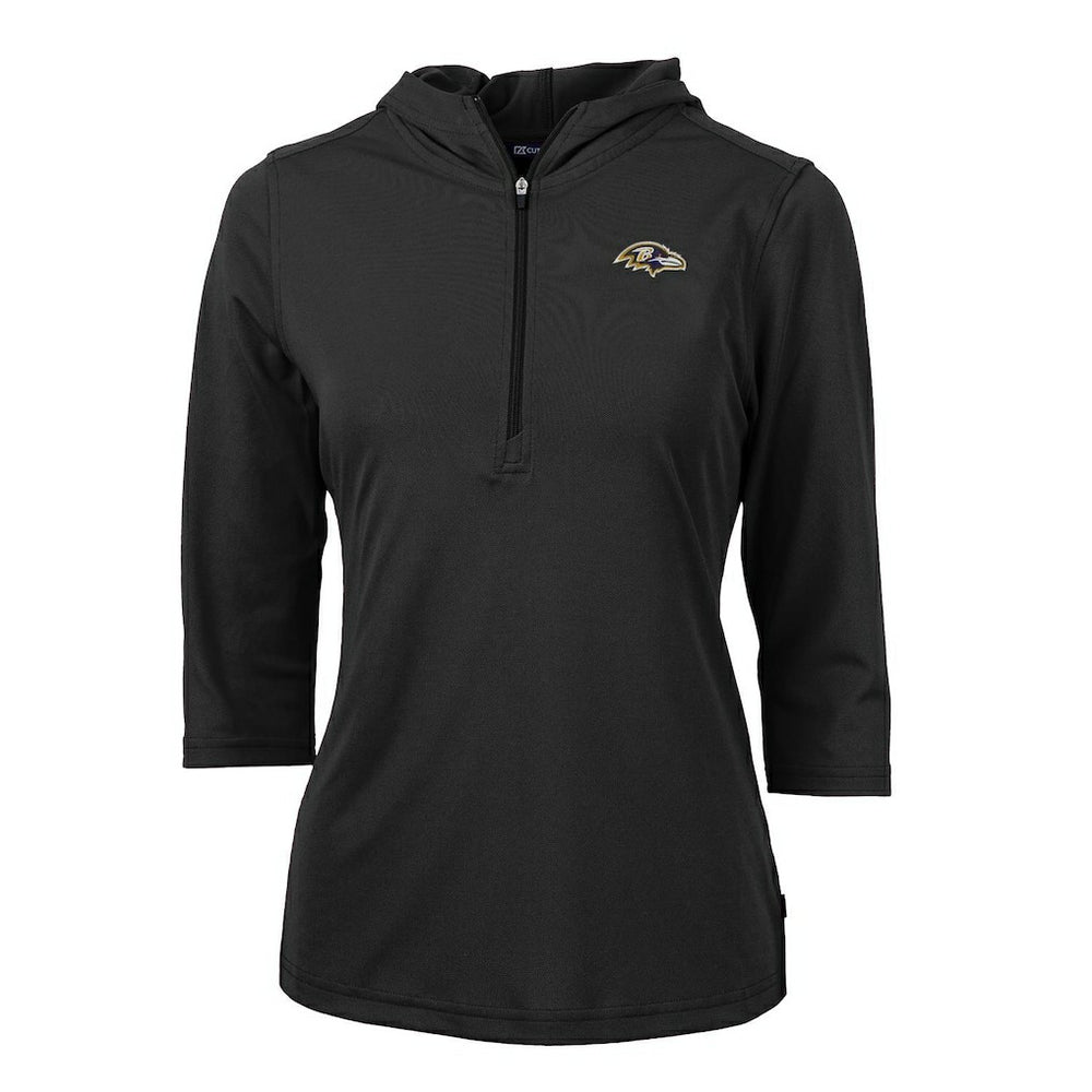 Baltimore Ravens Cutter & Buck Women's Virtue Eco Pique Half-Zip 3/4 Sleeve Pullover Hoodie Black | NFL