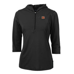 Cincinnati Bengals Cutter & Buck Women's Virtue Eco Pique Half-Zip 3/4 Sleeve Pullover Hoodie Black | NFL
