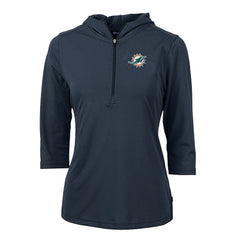 Miami Dolphins Cutter & Buck Women's Virtue Eco Pique Half-Zip 3/4 Sleeve Pullover Hoodie Navy | NFL
