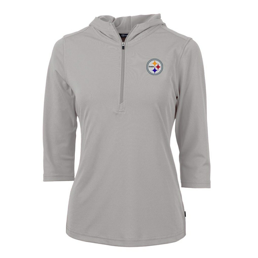 Pittsburgh Steelers Cutter & Buck Women's Virtue Eco Pique Half-Zip 3/4 Sleeve Pullover Hoodie Gray | NFL