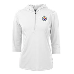 Pittsburgh Steelers Cutter & Buck Women's Virtue Eco Pique Half-Zip 3/4 Sleeve Pullover Hoodie White | NFL