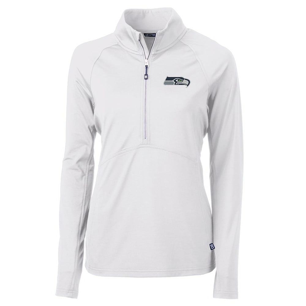 Seattle Seahawks Cutter & Buck Women's Adapt Eco Knit Half-Zip Pullover Jacket White | NFL