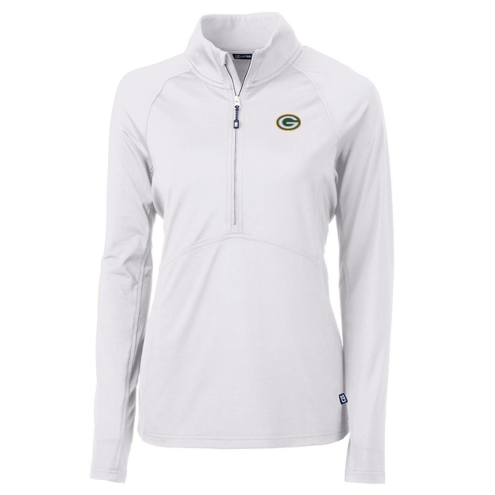 Green Bay Packers Cutter & Buck Women's Adapt Eco Knit Half-Zip Pullover Jacket White | NFL