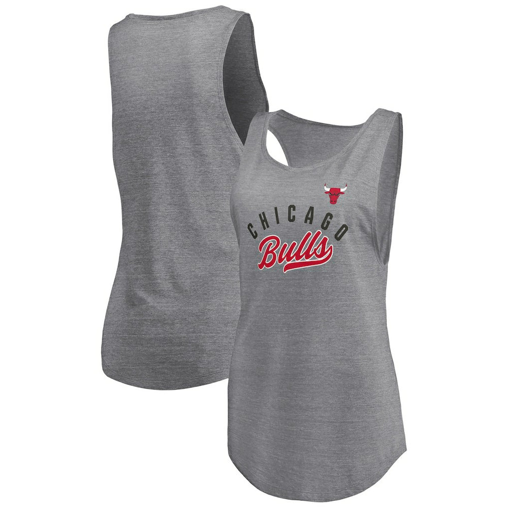 Chicago Bulls Women's Quality Time Open Scoop Neck Tri-Blend Tank Top Heathered Gray - NBA