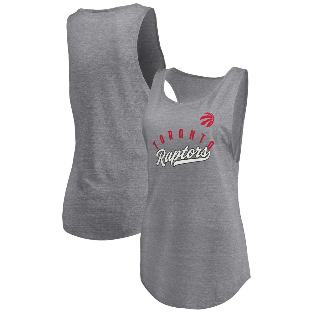 Toronto Raptors Women's Quality Time Open Scoop Neck Tri-Blend Tank Top Heathered Gray - NBA