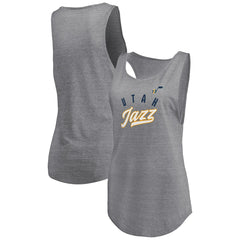 Utah Jazz Women's Quality Time Open Scoop Neck Tri-Blend Tank Top Heathered Gray - NBA