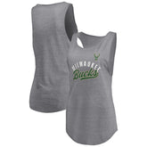 Milwaukee Bucks Women's Quality Time Open Scoop Neck Tri-Blend Tank Top Heathered Gray - NBA