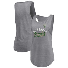 Milwaukee Bucks Women's Quality Time Open Scoop Neck Tri-Blend Tank Top Heathered Gray - NBA